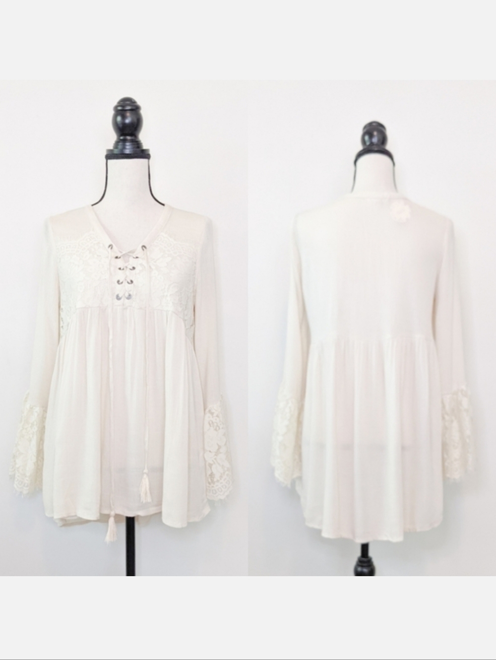 NWT Oddi Cream Lace Accent Blouse, Size Medium
